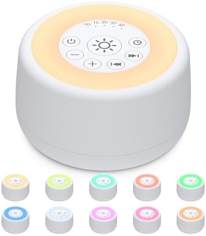 Sleepbox Sound White Noise Machine with 25 Soothing Sounds and 10 Colors Warm Night Light 4 Brightness Levels 32 Volume Levels 5 Timer and Memory Function for Baby Kids Adults Seniors Sleeping White by Sleepbox