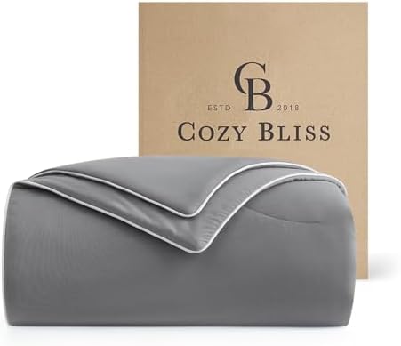 Cozy Bliss Cooling Comforter Queen Size, Reversible Lightweight Cooling Blankets for Hot Sleepers and Night Sweats, Q-Max>0.45 Soft Breathable Silky Smooth Summer Comforter, Dark Grey, 90"x90" by CozyBliss