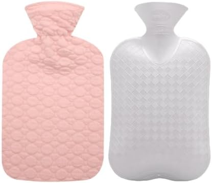 Fashy Hot Water Bottle with Blush Pink Quilted Cotton (67oz / 2L) by Fashy