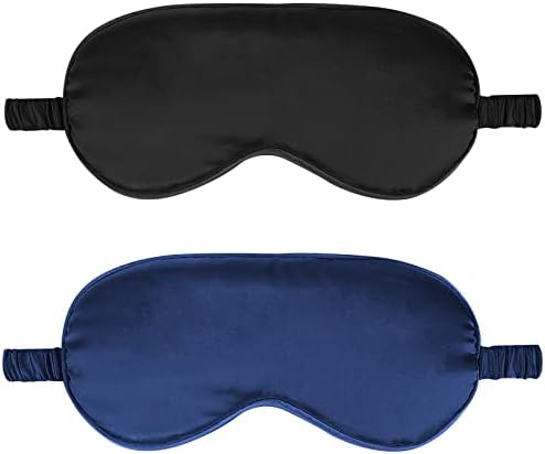 IEKEODI 2 Pack Silk Sleep Masks, Light Blocking Eye Masks, Black&Navy Blue by IEKEODI