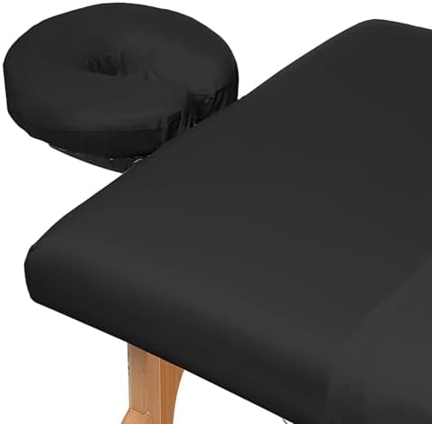 Saloniture 3-Piece Microfiber Massage Table Sheet Set - Premium Facial Bed Cover - Includes Flat and Fitted Sheets with Face Cradle Cover - Black - Image 3
