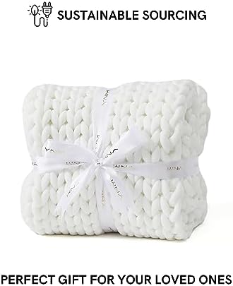YnM Chunky Throw Blanket, Medium-Weight, Hand Knitted, Skin Friendly, Ventilated and Breathable, Machine Washable, Home Décor Piece for Couch, Sofa and Bed (White, 60x80 Inch) - Image 6