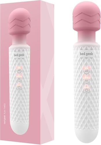bed geek Handheld Cordless Personal Wand Massager – Waterproof, USB Rechargeable, 20 Vibration Patterns, 8 Speeds, Memory Feature, Skin-Soft Silicone for Ultimate Relaxation Tool by bedgeek