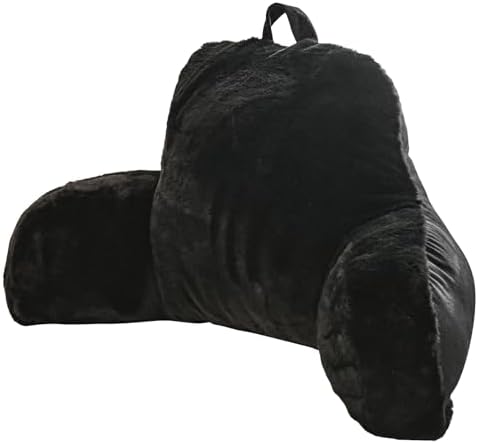 Aimuan Reading Pillow Bed Rest Pillow with Arms Rabbit Fur Cushion for Adults Teens Incline Rest Sitting up & Sleeping Snoring Pillow with Pregnancy Lumbar Back Support (Standard, Black) by AIMUAN