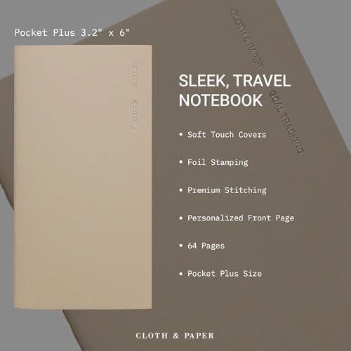 Cloth & Paper Travel Notebook | Goal Tracker – Ibiza | Pocket Plus Goal Planner Notebook 3.2" x 6" | Goal Tracker for Planning, Progress Tracking, Productivity & Personal Goals – Soft Touch Cover - Image 3