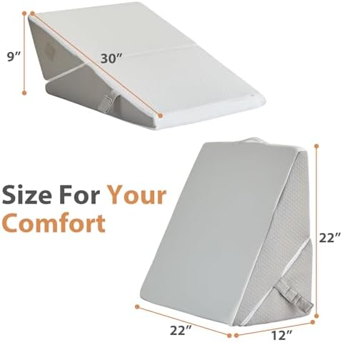 BIEEZZK Wedge Pillow, Adjustable Back Pillow for Sleeping, 9&12“ Bed Wedge Pillow Set for After Surgery, Triangle Memory Foam Pillow Wedges for Headboard, Acid Reflux, Snoring, GERD, White/Grey - Image 6