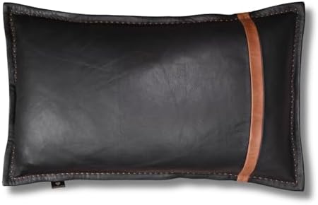 LL LEATHER LOVERS Genuine Lambskin Leather Pillow Cover, 18x26 Inch Case for Lumbar Throw Couch Pillows, Thick & Soft Cushion Covers for Sofa Bed Home Decor (Black & Tan Box Pack of 1) by LLLEATHERLOVERS