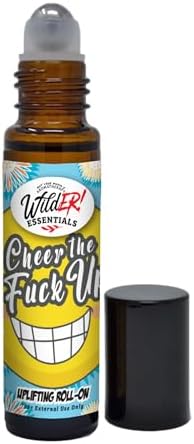 Wild-ER Essentials Cheer The F Up Aromatherapy Roll-On – Mood Boosting Essential Oil Blend with Basil, Black Pepper, Chamomile, Lavender, Orange & Petitgrain in Organic Jojoba – Made in the USA by WildEssentials