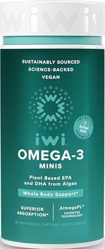 Iwi Omega-3 Mini Softgels (30 Servings), Easy to Swallow, Plant-Based Algae Omega 3 with EPA + DHA, Whole-Body Support Dietary Supplement, Krill & Fish Oil Alternative, No Fishy Aftertaste by iwi%C2%AE