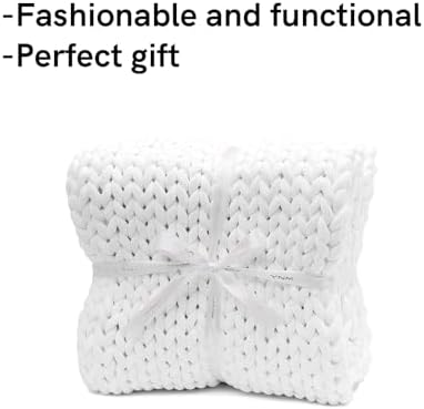 YnM Velvet Weighted Blanket, Handmade Chunky Knitted Design, Soft and Cozy, Temperature Regulating and Breathable, Machine Washable Throw for Sleep or Home Decor (White, 80x87 Inch, 25lbs) - Image 4