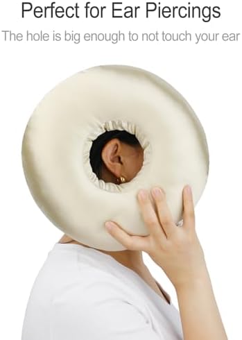 Silky Satin Piercing Pillow Ear Pillows Donut with Hole for Ear Pain CNH Piercing Pain Relief Sleeping Pressure Sore Side Sleepers Smooth Cooling Ear Guard Protector, Champagne - Image 6