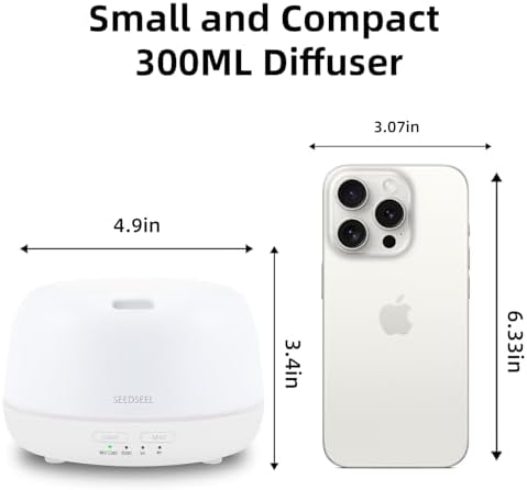 SEEDSEEL 300ML Essential Oil Diffuser with Remote Control, Aromatherapy Diffuser with 7-Color Changing LED Light for Small Rooms, Office, and Home - Image 2