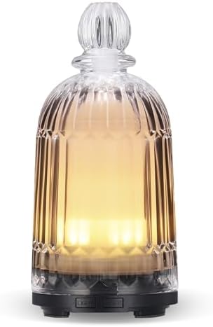 Glass Essential Oil Diffuser, Ultrasonic Aroma Diffuser Glass Cover & Plastic Reservoir with 7 LED Color Changing Light, Auto Shut-Off for Home Office Spa, 120ml(Black Base) by DOUDING
