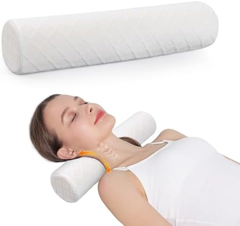 Cozyhealth Cervical Roll Pillow, Medium Soft Memory Foam Neck Round Pillow Cylinder Bolster Pillow for Sleeping, Round Neck Support for Bed, Legs, Back and Yoga (White, Medium - 3.9" H) by Cozyhealth