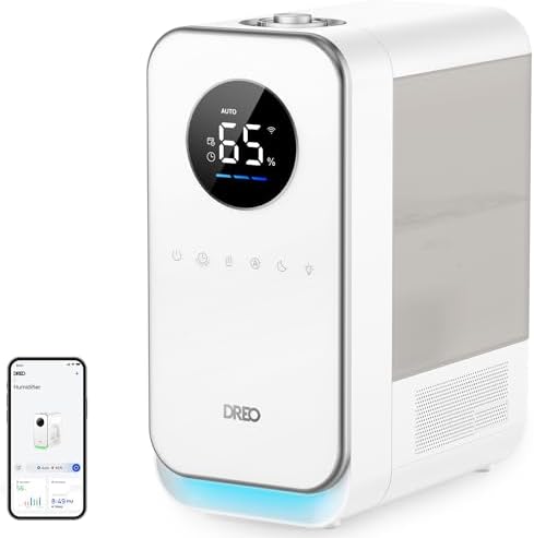 DREO Humidifiers for Bedroom, Top-filled Smart Quiet Cool Mist Humidifiers for Large Room Home, Oil Diffuser & Nightlight, 50Hours Runtime for Indoor Plants, with Alexa/Google, Grey by Unknown