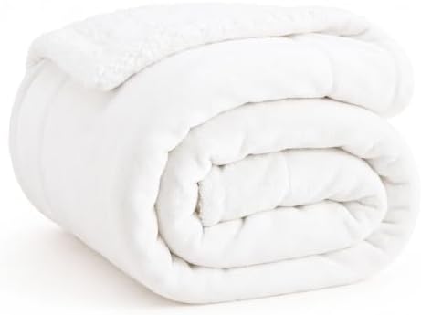 Bedsure GentleSoft Sherpa Fleece Throw Blanket for Couch, Non-Heated, Thick and Warm Throw for Women and Men, Soft Fuzzy Plush Blanket for Winter, Bright White, 50x60 Inches by BEDSURE