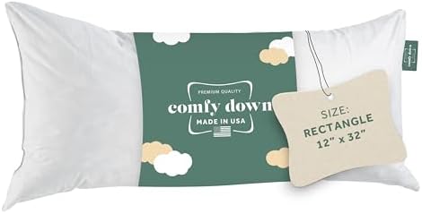 ComfyDown 12x32 Throw Pillow Insert, Down & Feather Fill, 100% Cotton Cover, Made in USA – Premium Soft Lumbar Decorative Pillow Form Sham Stuffer for Bed, Sofa & Couch by ComfyDown