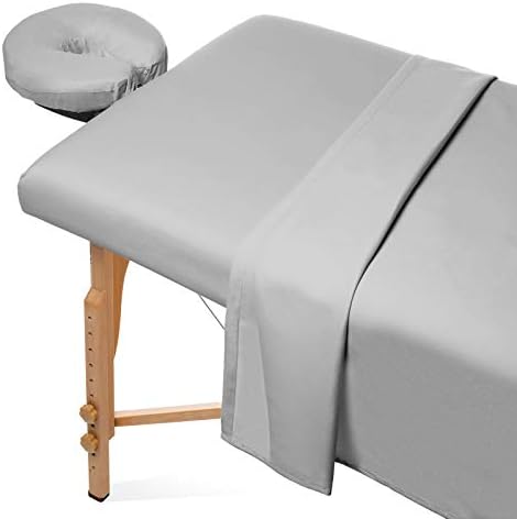 Saloniture 3-Piece Microfiber Massage Table Sheet Set - Premium Facial Bed Cover - Includes Flat and Fitted Sheets with Face Cradle Cover - Light Gray by Saloniture