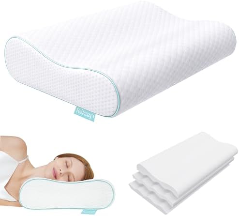 Releep Cervical Neck Pillow, Side Sleeper Pillow for Neck Pain Relief, Adjustable Contour Pillow for Sleeping, Ergonomic Memory Foam Pillow, Orthopedic Cooling Pillow Back Stomach Sleeping, Queen Soft by Releep