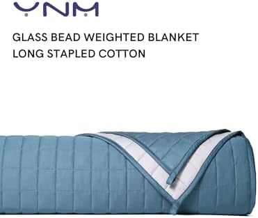 YnM Exclusive Weighted Blanket, Soothing Cotton, Smallest Compartments, Bed Blanket for One Person of 140lbs, Ideal for Twin/Full Bed (48x72 Inches, 15 Pounds, Peacock/Grey Reversible) - Image 3