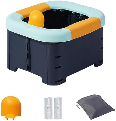 Toilet bowls for children，Portable Potty for Toddler Travel Foldable Travel Potty for Boys Girls Emergency Toilets for Car,Outdoor,Camping and Indoor Seat with Storage Bag（Quiet Blue） by DIJIAMEIYA