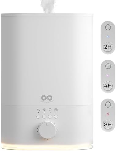 Everlasting Comfort 6L Top Fill Humidifier for Bedroom – Quiet, Easy to Fill & Clean, 60HR Runtime, Night Light, Timer, Ultrasonic Cool Mist, Auto Shut-Off for Indoor Use- White by EverlastingComfort