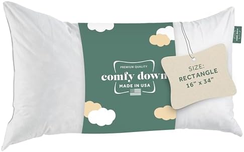 ComfyDown 16x34 Throw Pillow Insert, Down & Feather Fill, 100% Cotton Cover, Made in USA – Premium Soft Lumbar Decorative Pillow Form Sham Stuffer for Bed, Sofa & Couch by ComfyDown