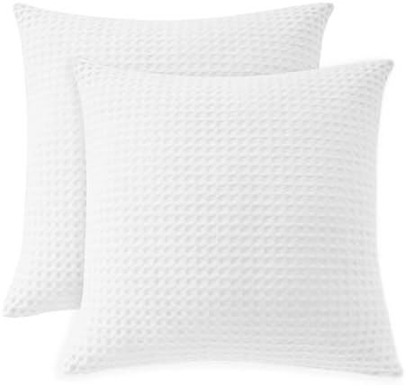 100% Egyptian Cotton 600 TC Waffle Weave Throw Pillow Covers 4 Pack by ZaizaiHome