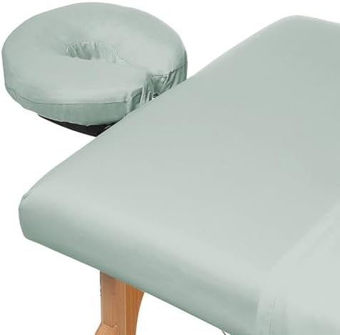 Saloniture 3-Piece Microfiber Massage Table Sheet Set - Premium Facial Bed Cover - Includes Flat and Fitted Sheets with Face Cradle Cover - Seafoam Green - Image 3