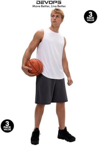 DEVOPS 3 Pack Sleeveless Men's Muscle Shirts Dry Fit Tank Top Gym - Image 6