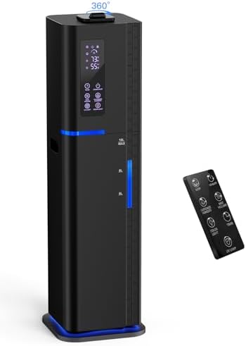10L/2.64Gal Humidifier, Top Fill Quiet Ultrasonic Cool Mist Humidifiers for Bedroom, Covers 550ft², 60H Runtime, 24H Timer, 3 Mist Modes Humidifier Large Room, Home, Office, Plants, Black by Zeova