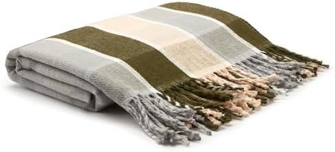 Arus Acrylic Highlands Collection Queen Throw Blanket Green Plaid, 60x80 by Arus