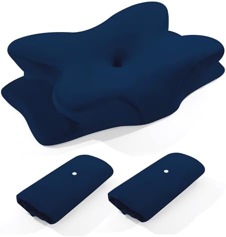BALAPET 2 Pcs Velvet Cervical Neck Pillow Case, Soft Elasticity Pillowcase for Ergonomic Cervical Neck Pillow,Fuzzy Warm Flannel Pillow Cases with Zipper, Cover Only(Navy Blue) by BALAPET
