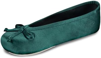 Isotoner Women's Satin Ballerina Slippers with Classic Ribbon Bow and Suede Sole by Isotoner
