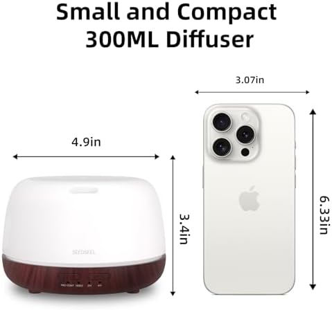 SEEDSEEL 300ML Essential Oil Diffuser,Aromatherapy Diffuser with Remote Control, 7-Color LED Light and 4 Timers,Quiet Auto-Off for Bedroom, Home,Office - Image 2