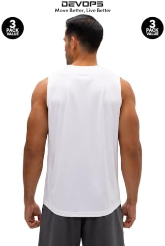 DEVOPS 3 Pack Sleeveless Men's Muscle Shirts Dry Fit Tank Top Gym - Image 3