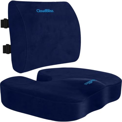 CloudBliss Ergonomic Seat Cushion & Lumbar Support Pillow Set, Blue, XL by CloudBliss