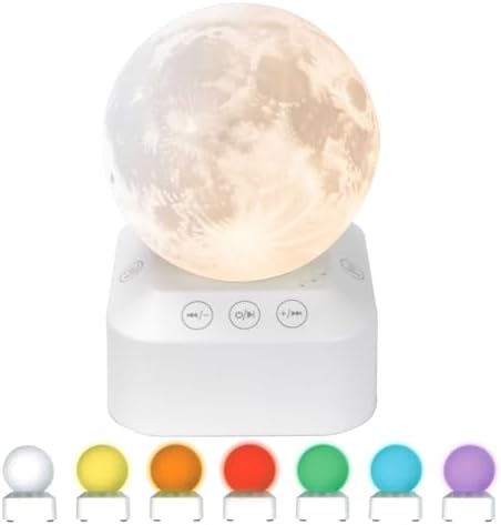 White Noise Sleep Machine with Moon Lamp Night Light,24 Soothing Sounds,Adjustable RGB Color Changing,Sleep Aid for Babies & Adults,Timer & Type-C Rechargeable,Reduces Stress & Improves Sleep Quality by Unknown