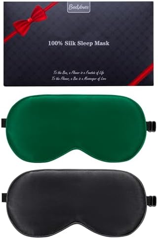 BeeVines 100% Mulberry Silk Sleep Mask, Blackout Eye Masks(Black & Green) by BeeVines
