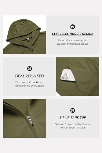 COOFANDY Men's Workout Hooded Tank Tops 2 Pack Zip Up Sleeveless Gym Shirts Muscle Cut Off T Shirt Bodybuilding Hoodies - Image 5