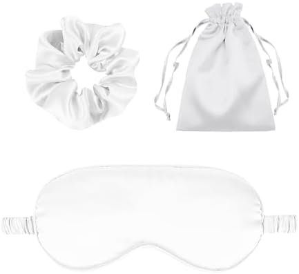 3Pcs Satin Eye Mask Silk Sleep Masks Set Silky Blindfold Eyeshade Blackout Eyes Cover Pouches Bag Scrunchy Wedding Gift by WJingYiJia