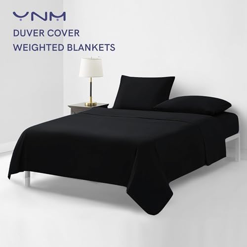 YnM Exclusive Cotton Duvet Cover for Weighted Blankets with 16 Strings (Black, 60"x80") - Image 2