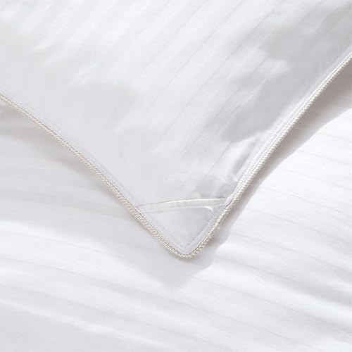 Luxurious All-Season Goose Down Comforter Duvet Insert, Exquisite Oversize Olympic Queen White Stripe Design, 98" X 98 ", 100% Cotton Down Proof Fabric, 75 oz. Fill Weight - Image 4