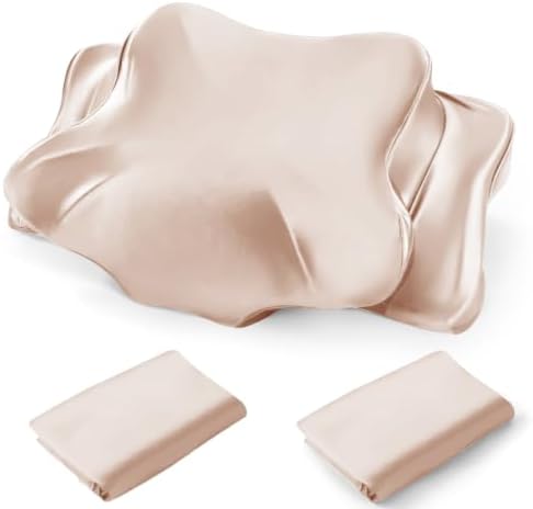 Set of 2 Thickened Satin Pillowcase, Elastic 16 * 24In Pillow Cover for Cervical Pillow or Memory Foam Pillows, Smooth & Soft Hair and Skin Friendly, Queen Size with Zipper Champagne by Joyytuu
