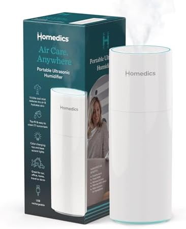 Homedics Portable Humidifier Small Ultrasonic Cool Mist (Gloss White) by Homedics