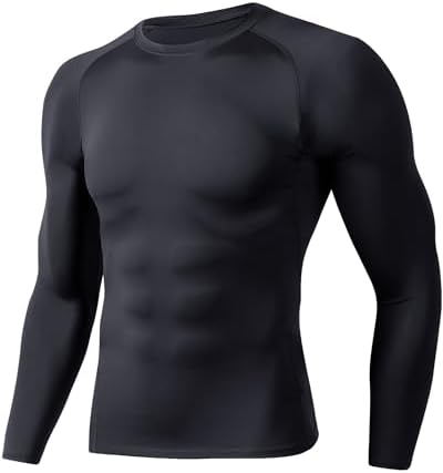 Compression Shirts for Men - Long Sleeve Black Workout Base Layer Athletic Gym Tops Quick Dry Running Undershirts by BOOJO