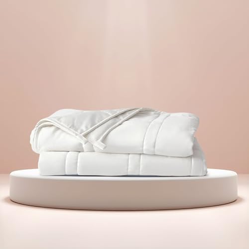 Baloo Weighted Blanket for Adults 20 lb Full/Queen (Pebble White, 60"x80") | Cool & 100% Cotton | Machine Washable & Dryer Safe | Glass Microbead Fill by Baloo