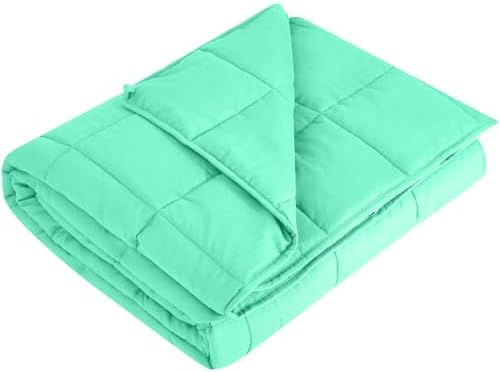 L'AGRATY Weighted Blanket Queen Size（15lbs, 60"x80"） Cooling Heavy Blanket Microfiber for Adults Breathable Big Weighted Throw Blanket for Summer Fall Winter, Green by LAGRATY