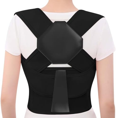 Posture Corrector for Women and Men Back Brace Upper Support Straightener Shoulder Adjustable Breathable Hunchback Pain Workout Lumbar Office Computer Daily Wear Invisible Under Clothes Black X-Large by QualityFreedomEmpowerment