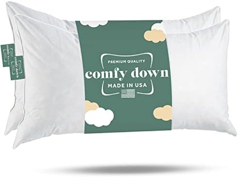 ComfyDown 14x24 Throw Pillow Inserts (Set of 2), Down & Feather Fill, 100% Cotton Cover, Made in USA – Premium Soft Lumbar Decorative Pillow Forms Sham Stuffers for Bed, Sofa & Couch by ComfyDown